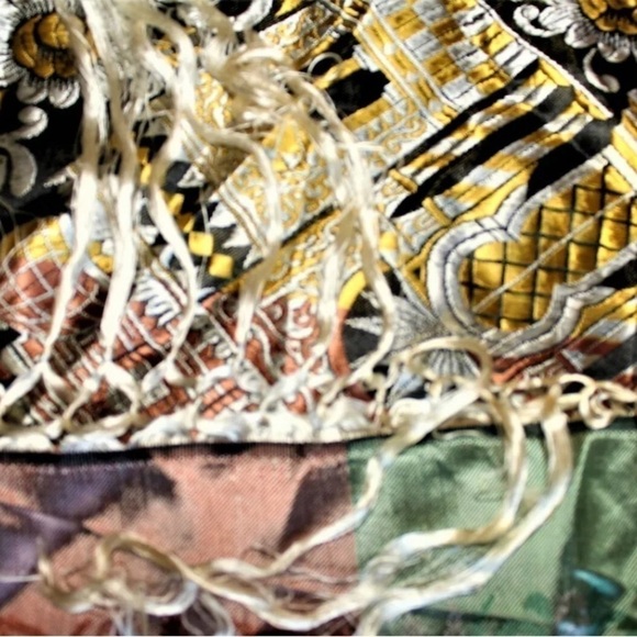 Taj Mahal Shawl Silk Brocade Weave Metallic Chinese Flamenco, Pristine C… - Picture 9 of 10